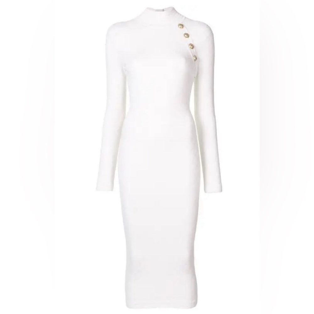 BALMAIN 
High Neck Knitted Midi Dress - 0fb
